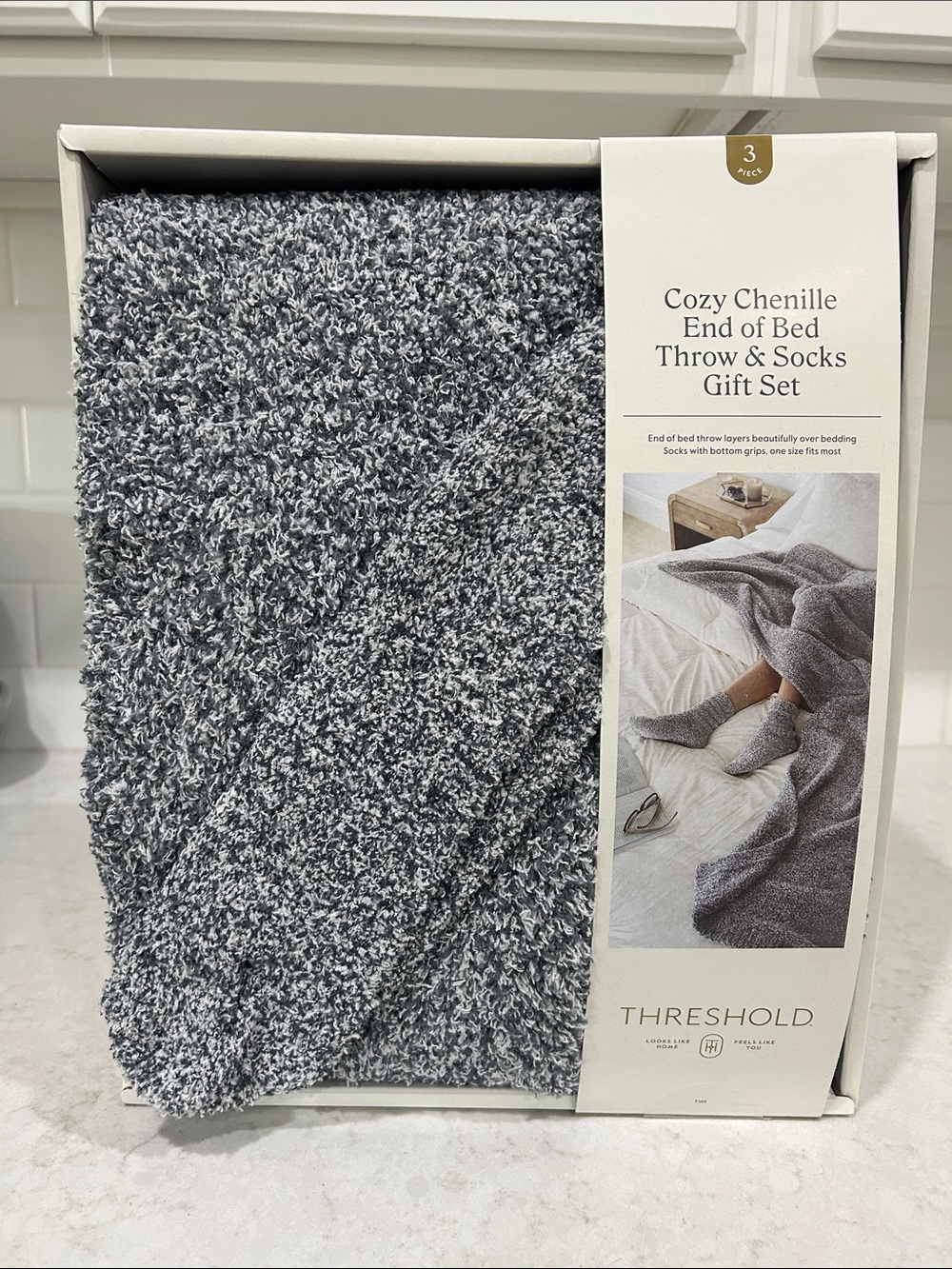 Threshold Cozy Chenille Throw and Sock Set - Gray